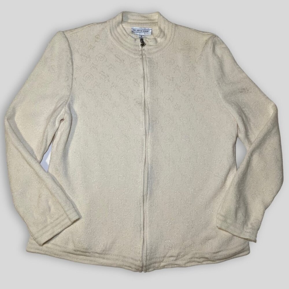 St. John Sport Vintage Monogram Cream Sweater Size S